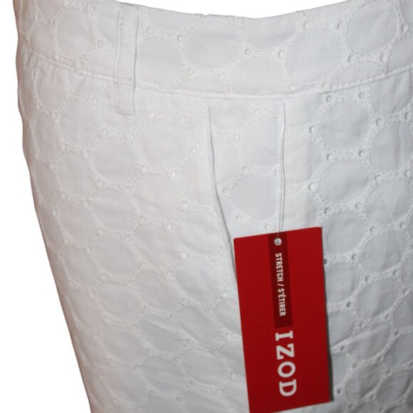 Izod White Embroidered Fabric Lined Zip Button Shorts, Size 8 NWT's - Picture 5 of 15